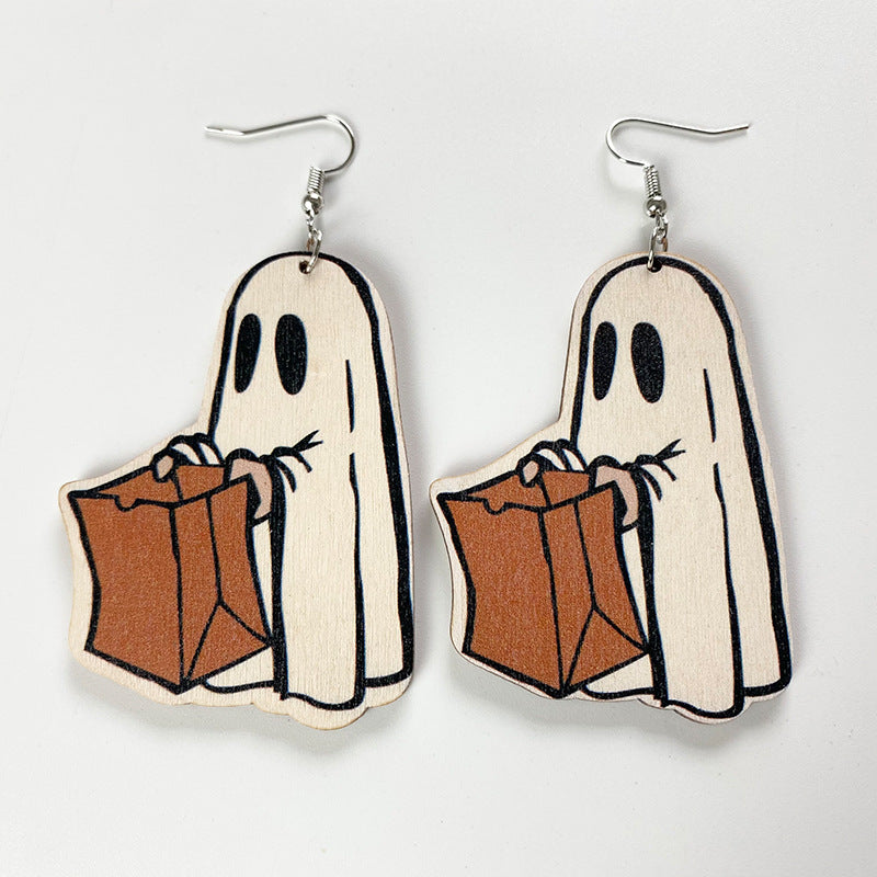 Pendientes de madera espeluznantes de 2Pair/Pack Halloween al por mayor