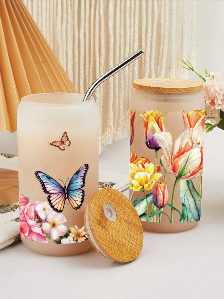 Wholesale Colorful Butterfly Flowers 16oz Cup UV DTF Wraps