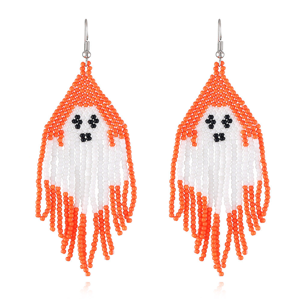 Wholesale Halloween Series Rice Bead Ghost Earrings