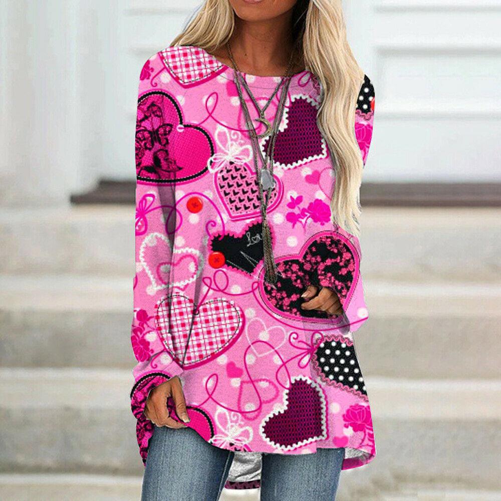 Wholesale Spring 3D Valentine's Day Love Printed Casual Loose Round Neck Long Sleeve T-shirt