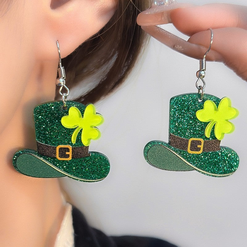 Wholesale Western Cowboy Hat Horseshoe Flower Pendant Earrings Bohemian Acrylic Double Sided Earrings Fashion Party Gift