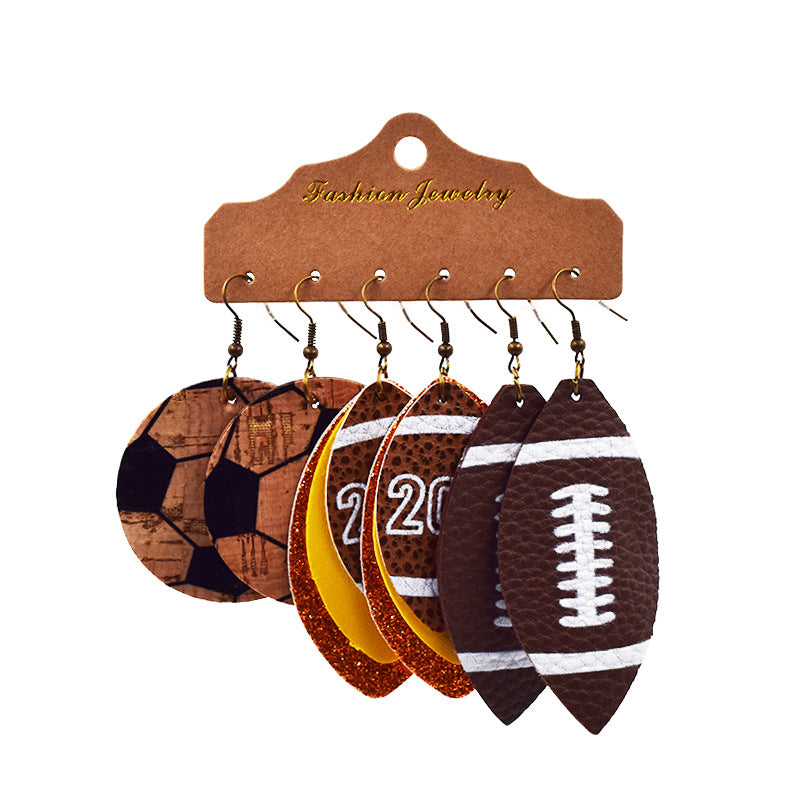 Wholesale Multi-layer Leather Earrings Rugby Football Leather Earrings Combination Leather Earrings