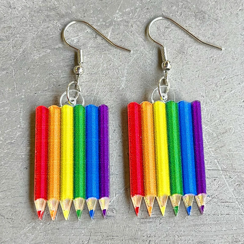 Wholesale Rainbow Game Mushroom Elf Summer Drink Colored Pen Acrylic Fun Earrings