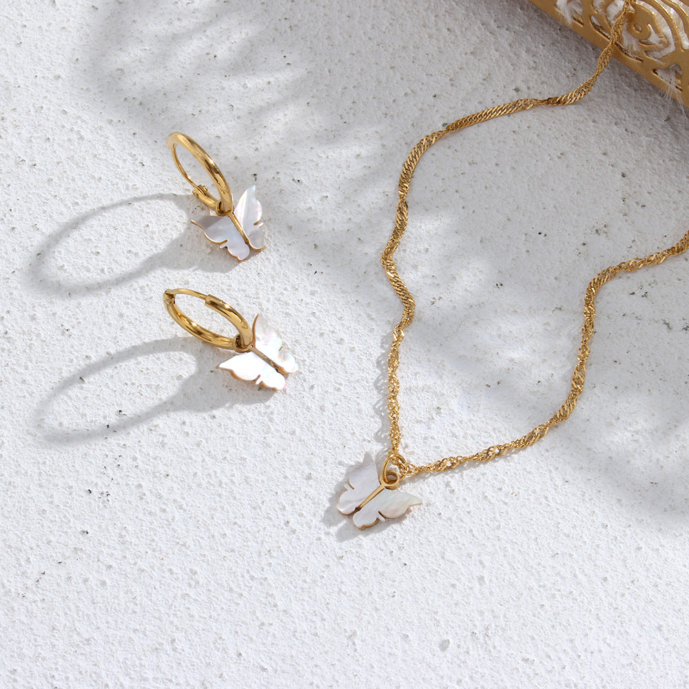 Wholesale Stainless Steel Shell Butterfly Earrings Necklace
