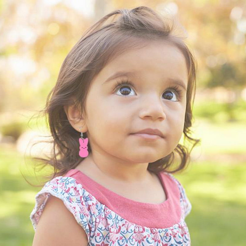 Wholesale Easter Wooden Candy Colorful Cute Rabbit Earrings