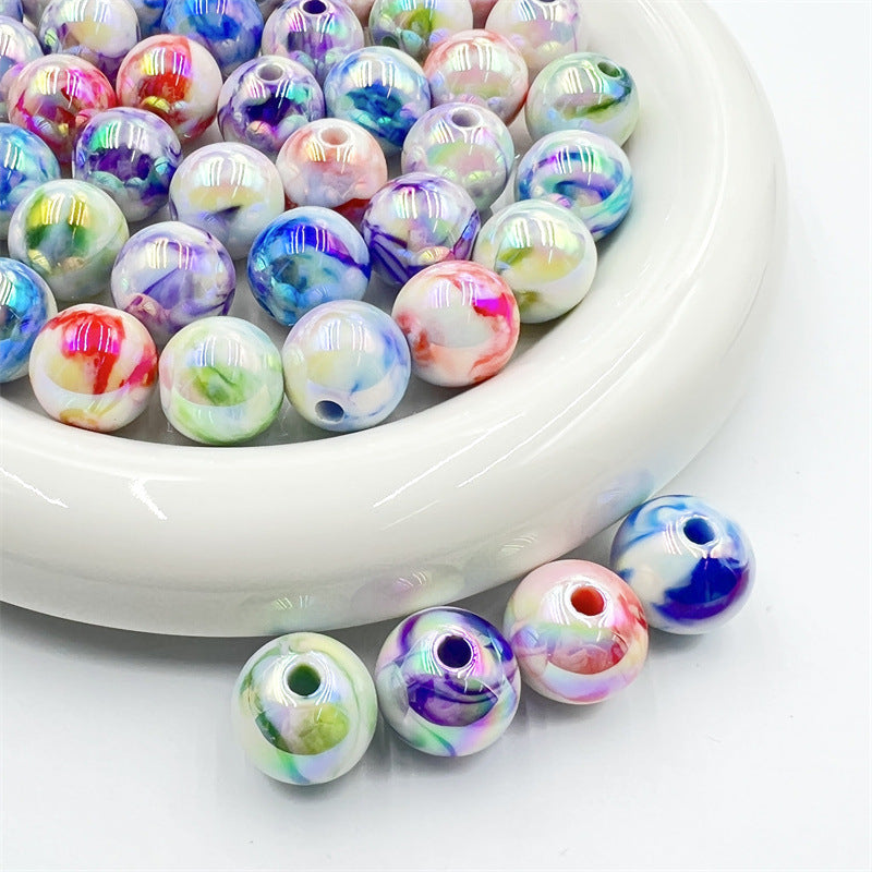 Wholesale 10pcs/pack UV Plating Smudged Round Beads