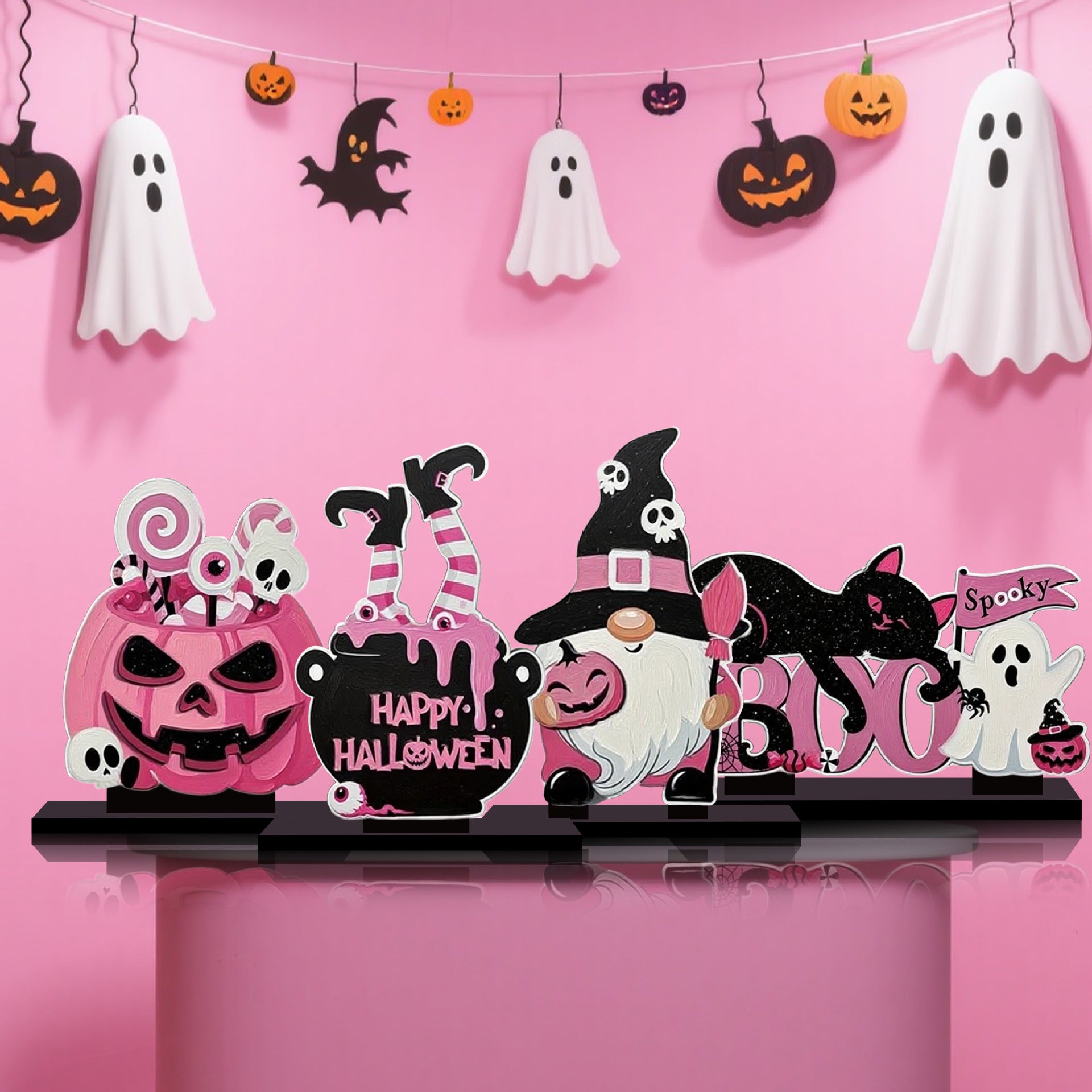 Wholesale 4pcs/pack  Pink Pumpkin Dwarf Wooden Ornaments