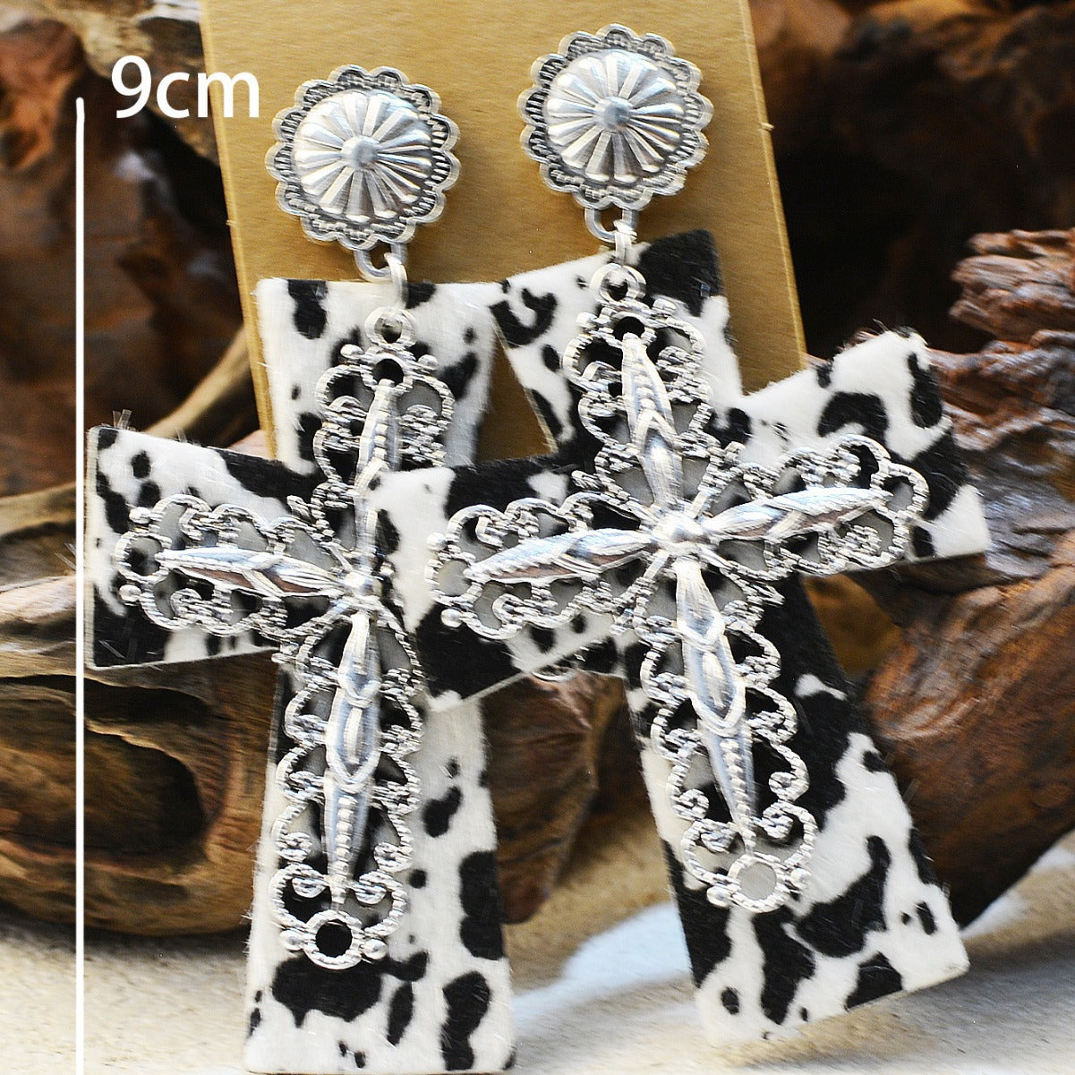 Wholesale Turquoise Alloy Inlaid Western Cowboy Earrings Horseshoe Zebra Leopard Print Cross  Earrings