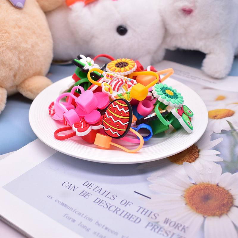 Wholesale Random 100pcs/pack Cartoon Cute  Straw Tube Cap