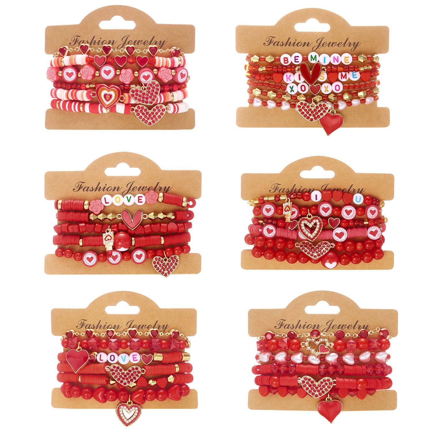 Wholesale Red diamond studded heart-shaped soft ceramic bracelet set