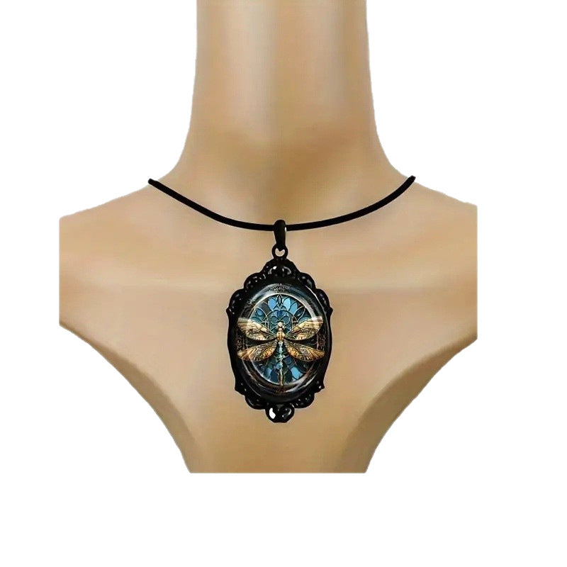 Wholesale Dragonfly Black Frame Glass Necklace