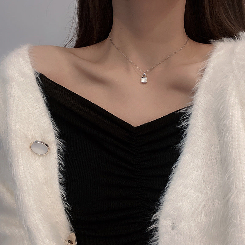 Wholesale Lock Metal Pendant Diamond Titanium Steel Necklace