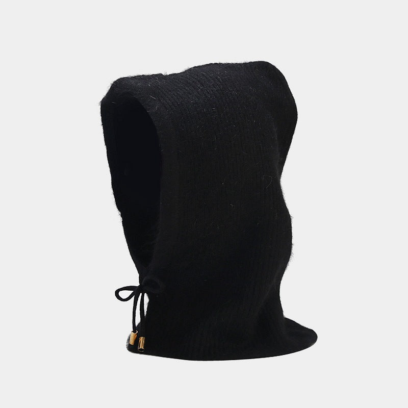 Wholesale 2023 Winter Rabbit Fur Warm Neck Protector Hooded Integrated Knitted Hat Woolen Hat