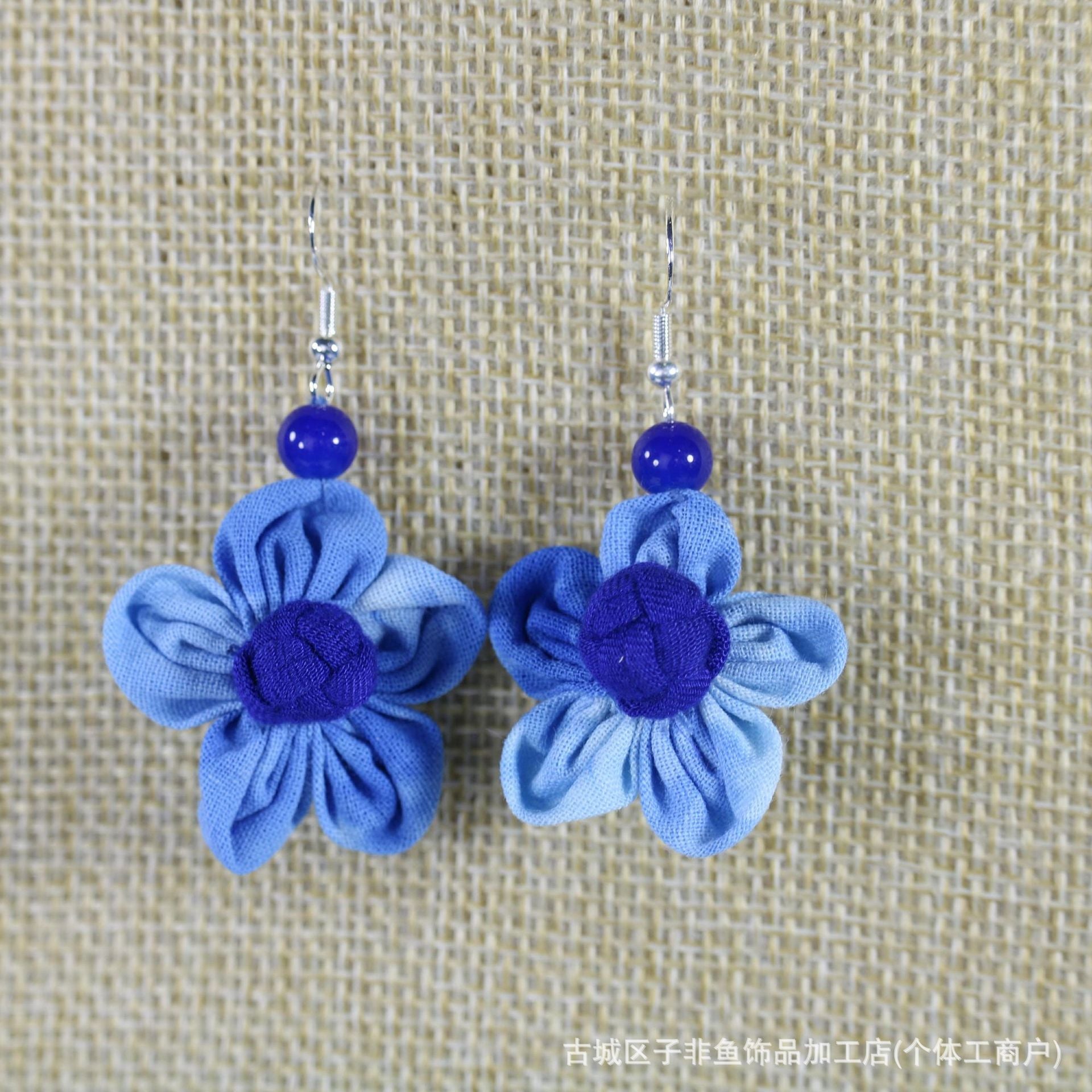 Wholesale Ethnic Style Tie-Dye Style Blue-Dyed Fabric Handmade Earrings