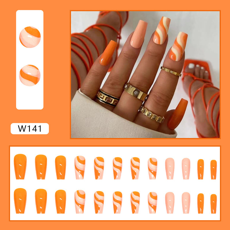 Wholesale Orange-yellow wavy bright color medium-length ballet nail art stickers
