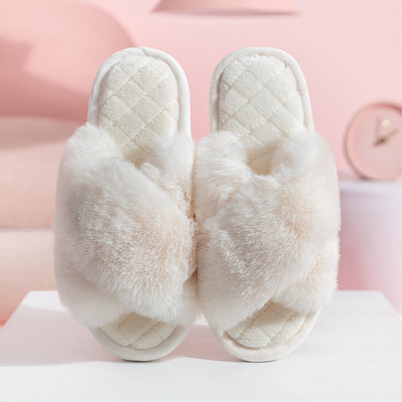 Wholesale Winter New Cross Strap Plush Slippers