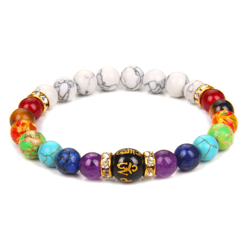 Wholesale Natural Volcanic Stone Bracelet Colorful Six-word Motto Beads