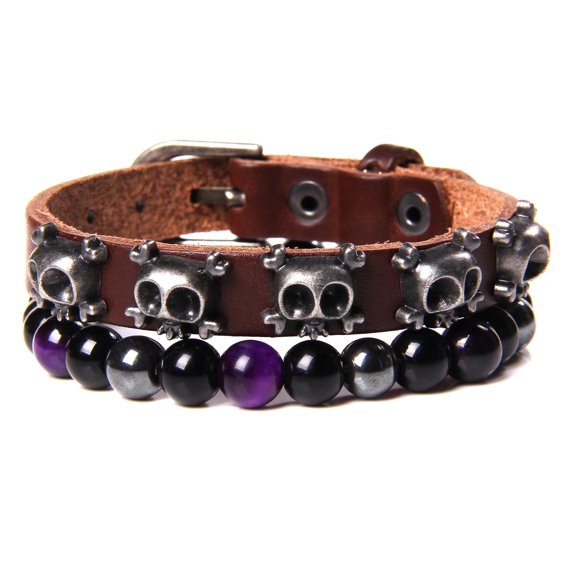 Wholesale Natural Stone Tiger Eye Beads Rivet Set Bracelet