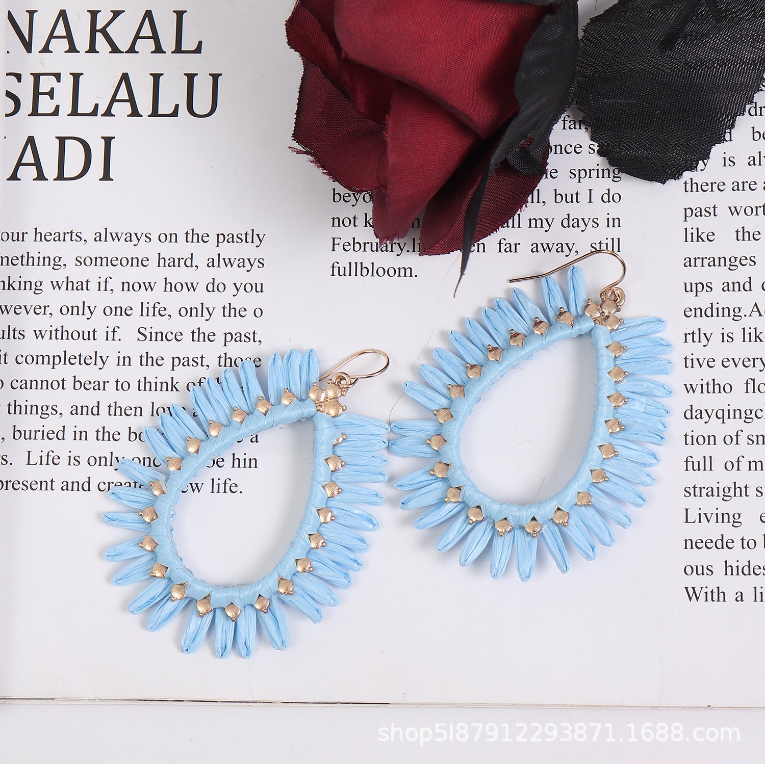 Wholesale Bohemian Hand Woven Geometric Raffia Vintage Earrings