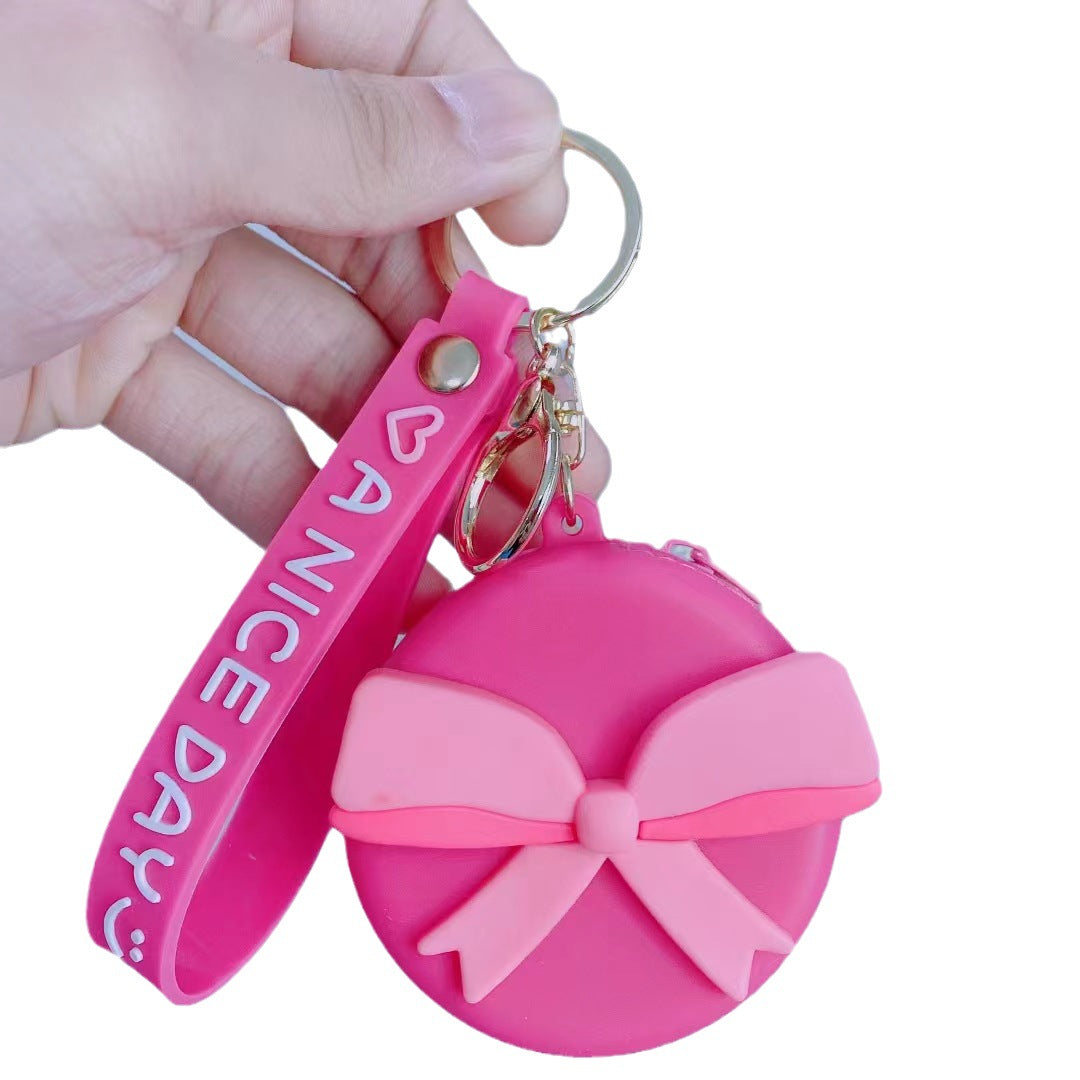 Wholesale Soft Rubber Pink Bow Coin Purse Keychain