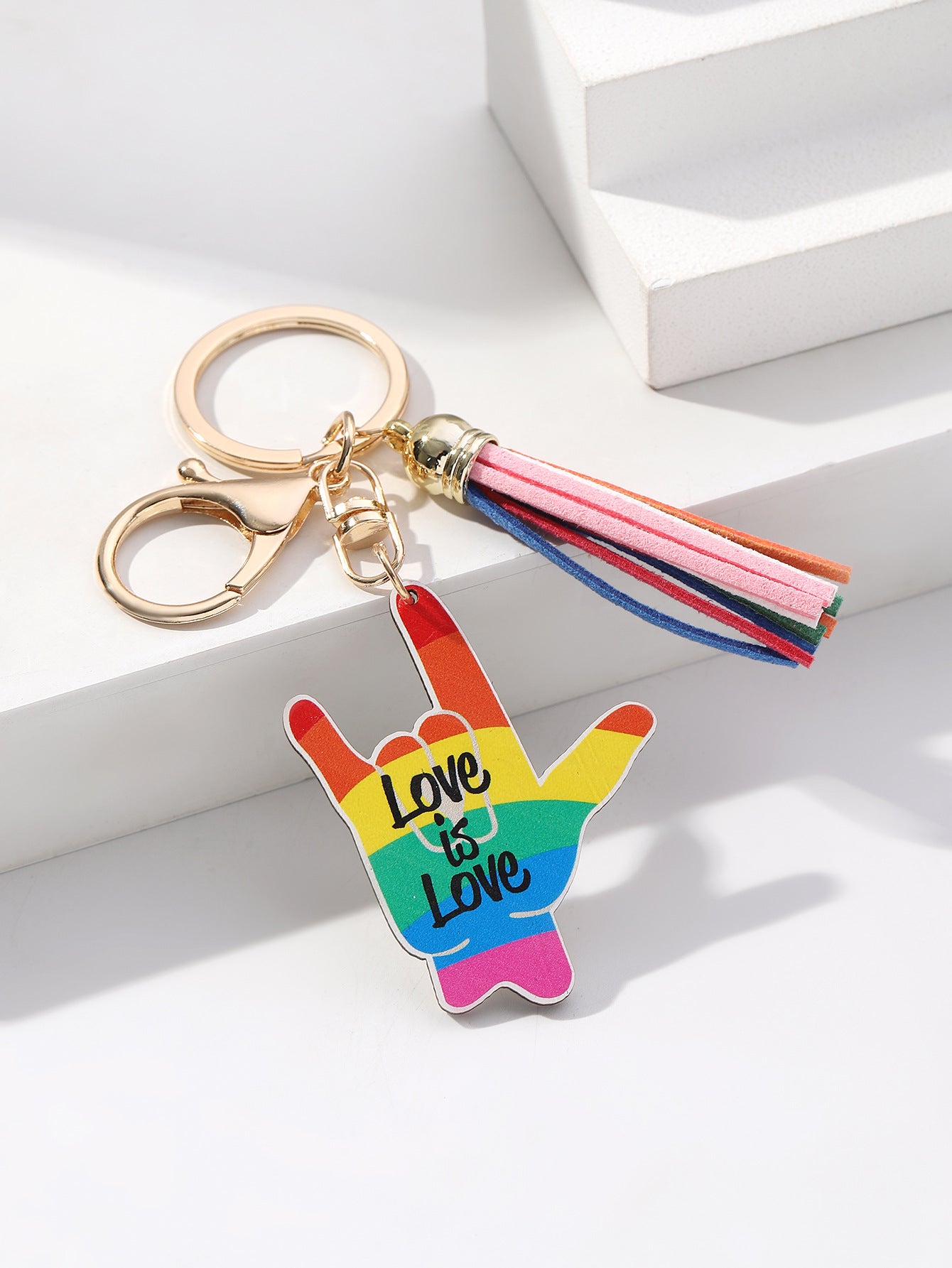 Wholesale LGBT Pride Month Rainbow Tassel Wooden Keychain