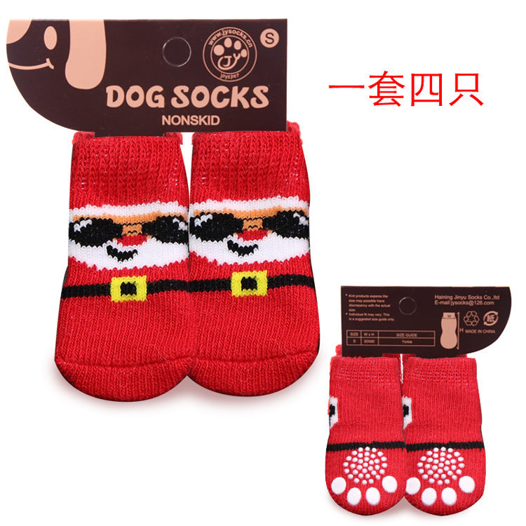 Wholesale Santa Claus Socks Pets Small and Medium Dogs Autumn and Winter Warm Elastic Shoes