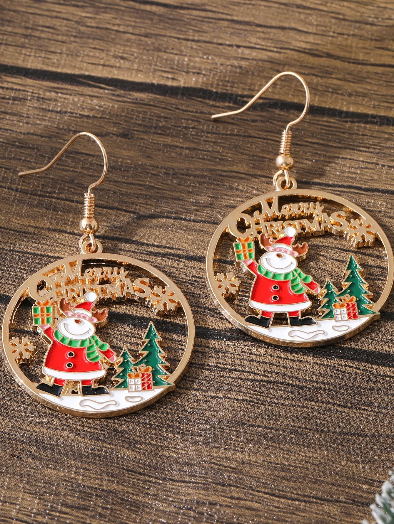 Wholesale Christmas-themed gold round earrings