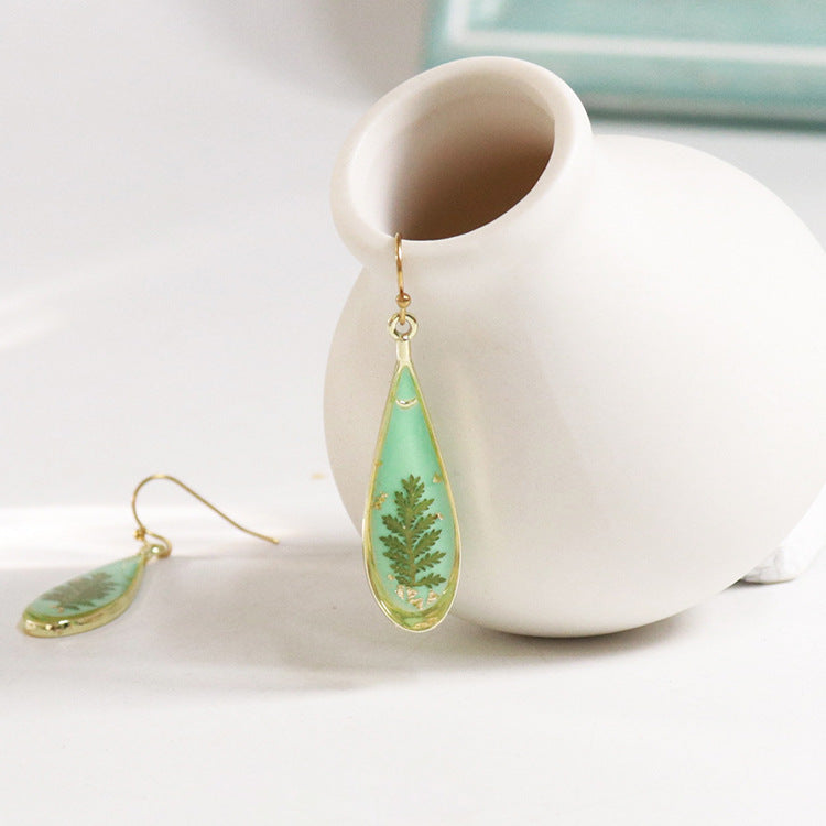 Wholesale 6pcs Plant Specimen Resin Colorful Dried Flower Earrings