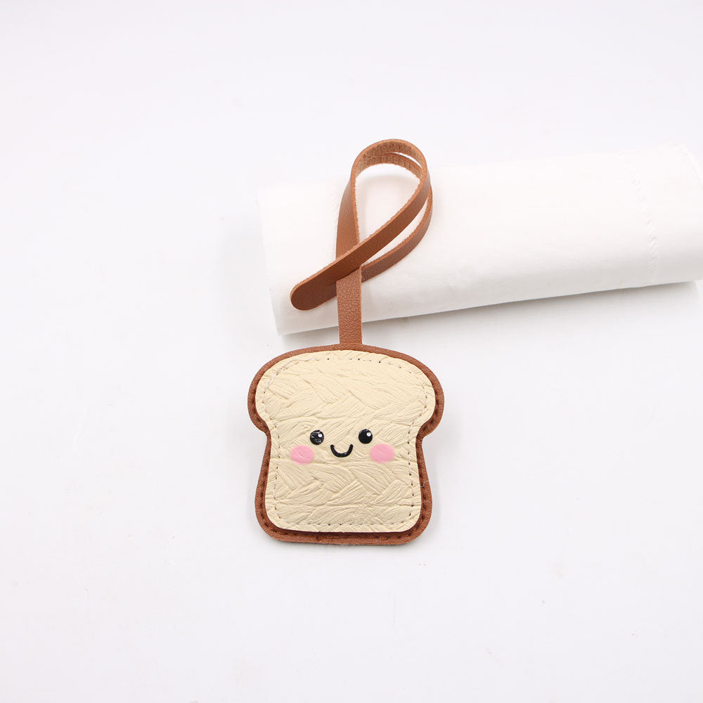 Wholesale Artificial Leather Cute Toast Expression Bag Charm Car Key Pendant Trendy Everyday Gift
