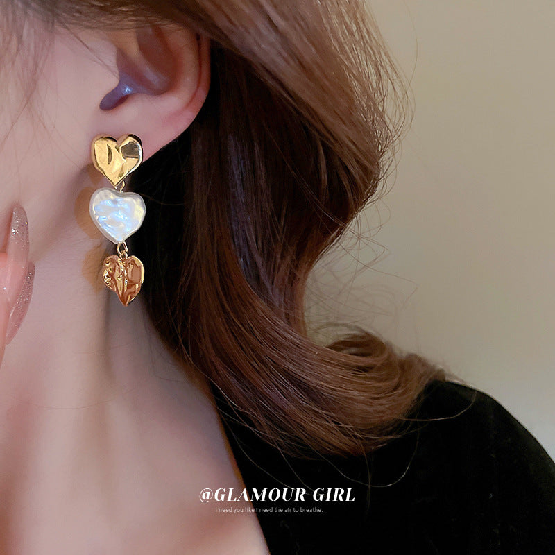 Wholesale Heart Pearl Copper Earrings