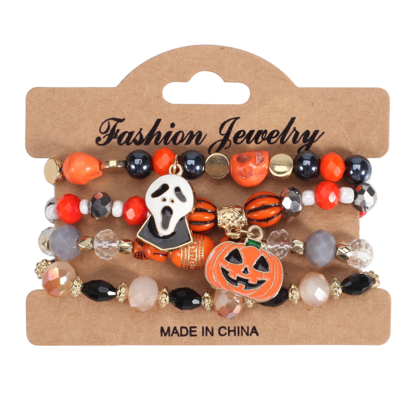 Wholesale Halloween Multi-layer Bat Pumpkin Spider Glass Clay Beaded Bracelet