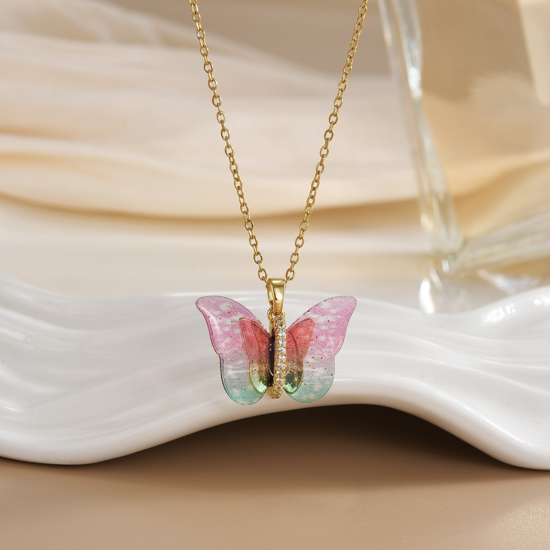 Wholesale Colored resin butterfly titanium steel locking chain