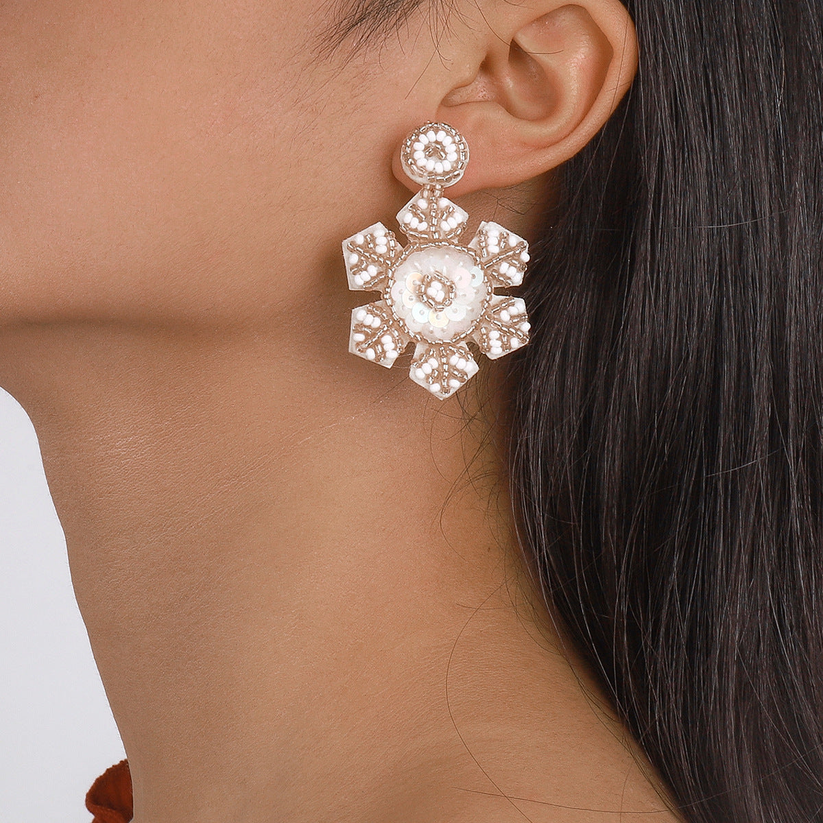 Wholesale Christmas Snowflake Beaded Sequin Earrings