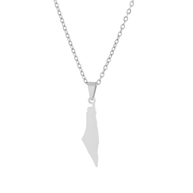Wholesale Israel and Palestine Map Stainless Steel Necklace