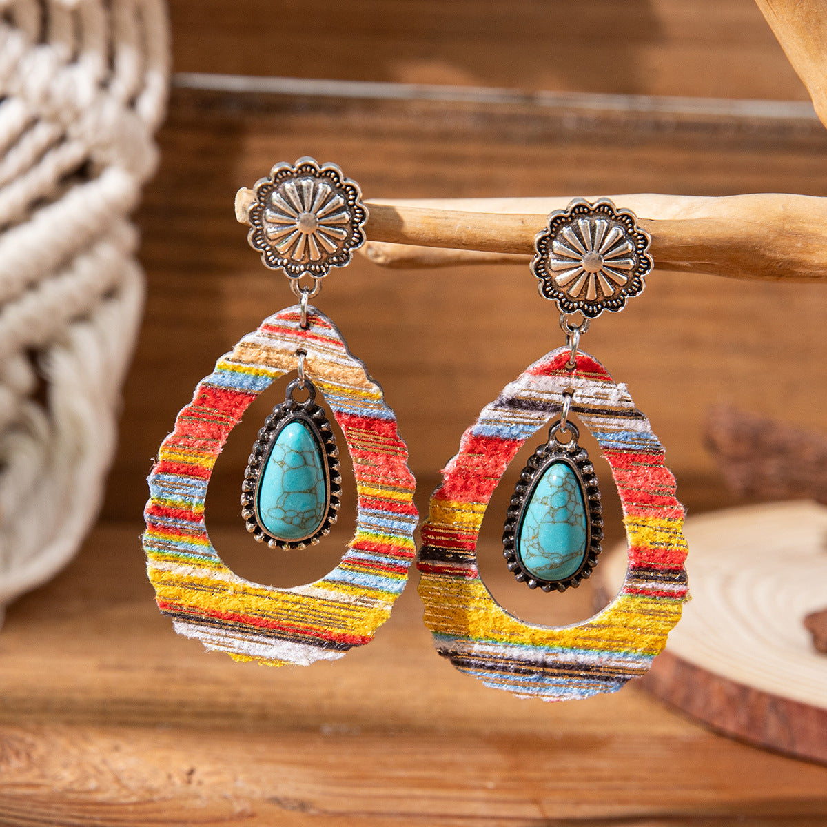 Wholesale Western style colorful turquoise droplet shaped earrings