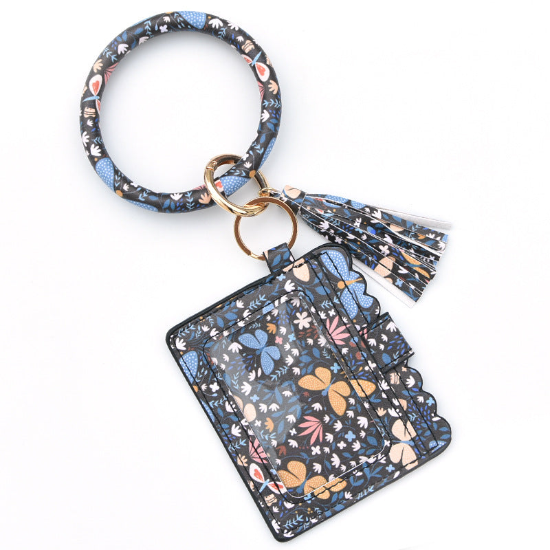 Wholesale Fashion Leopard Print PU Leather Tassel Coin Purse Keychain