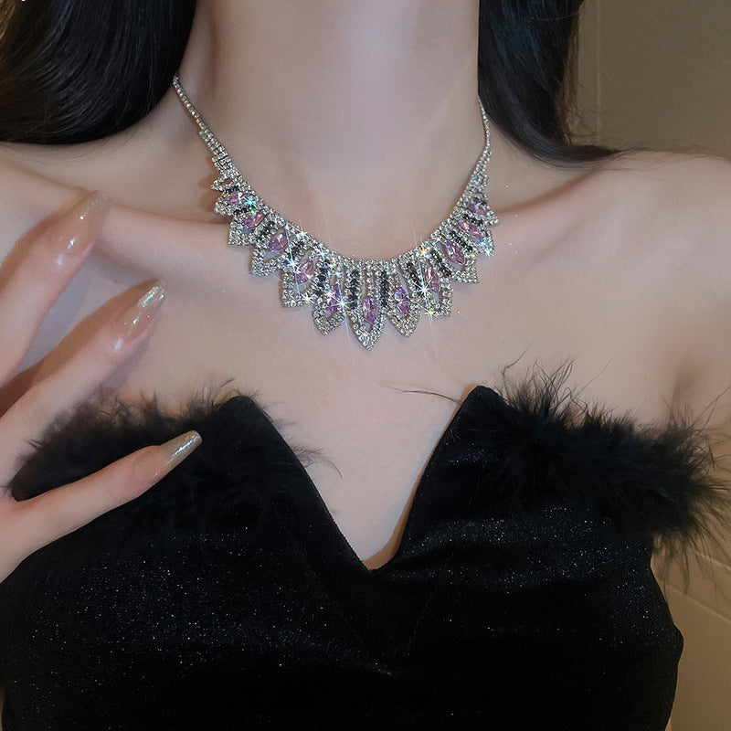 Wholesale Diamond Tassel Super Shiny Geometric Necklace Earring Set