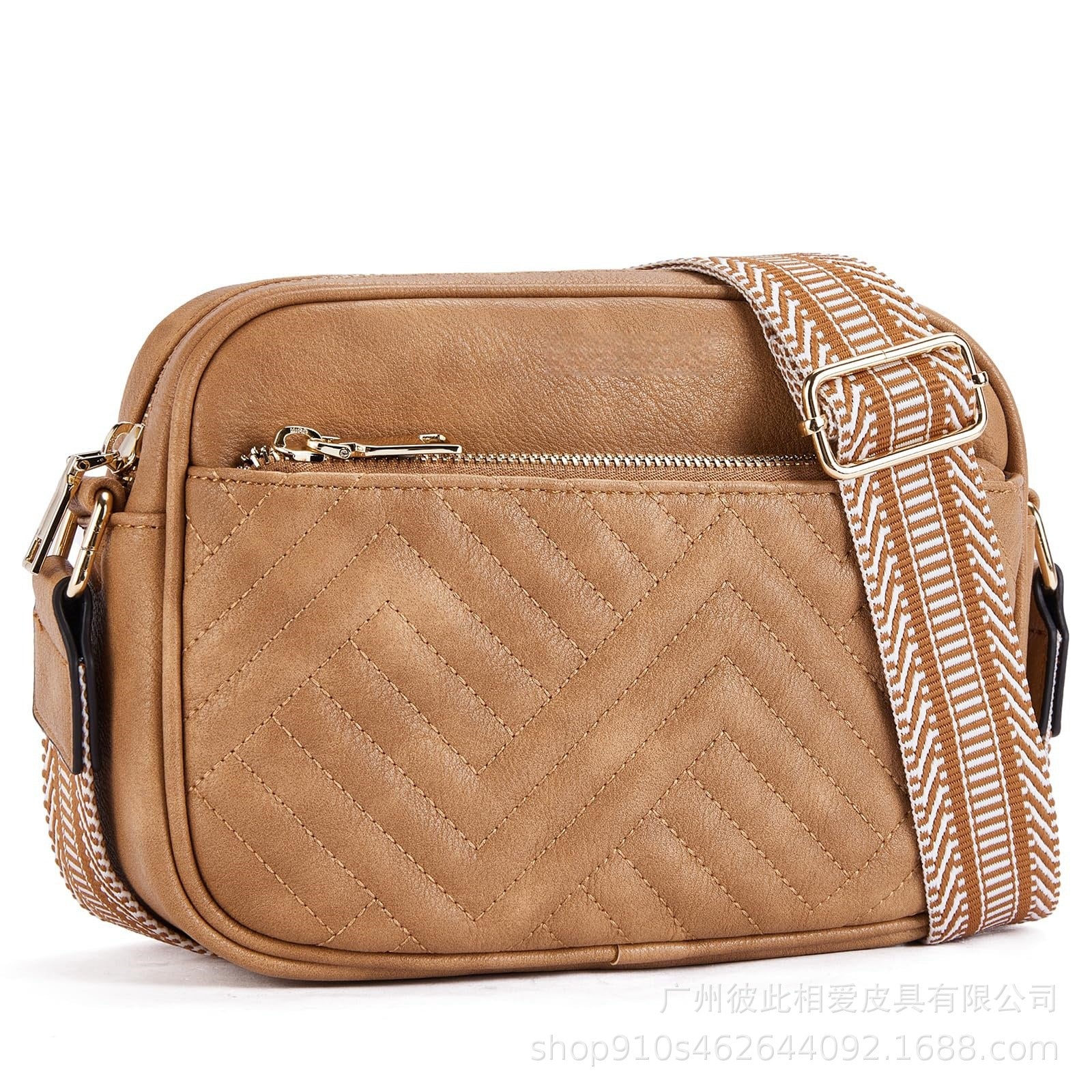 Wholesale Aztec Embroidered Plaid Color Blocking Zipper PU Crossbody Bag