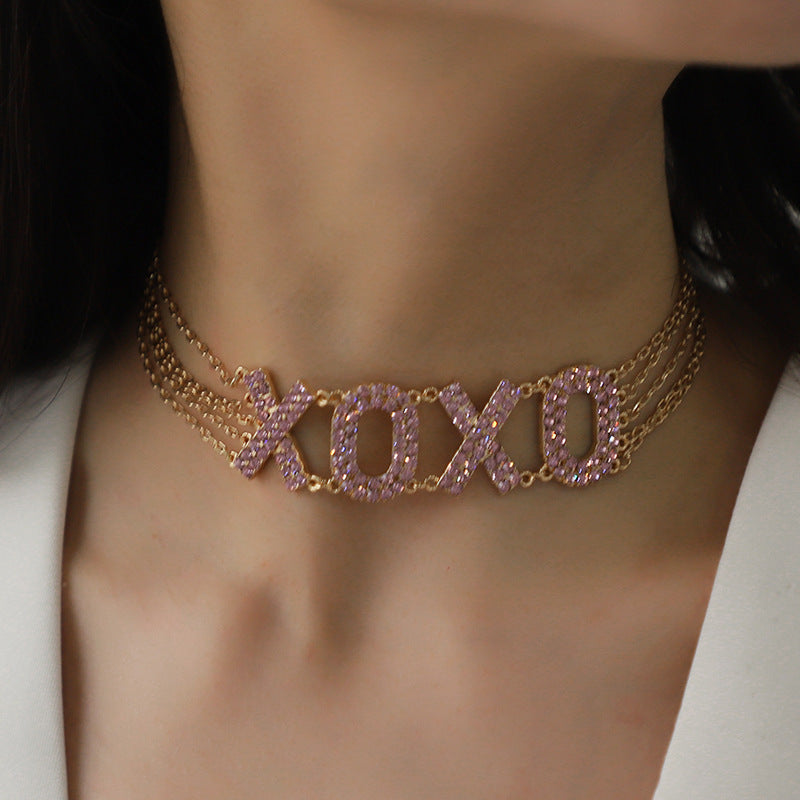 Wholesale 15PCS Valentine's Day Series Pink XOXO Necklace and Earrings Set