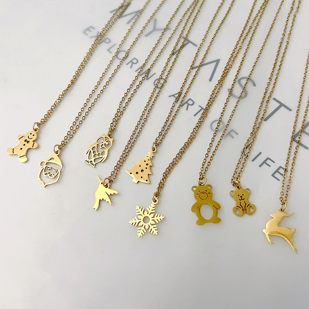 Wholesale Christmas Series Titanium Steel 18K Gold Necklace Clavicle Chain