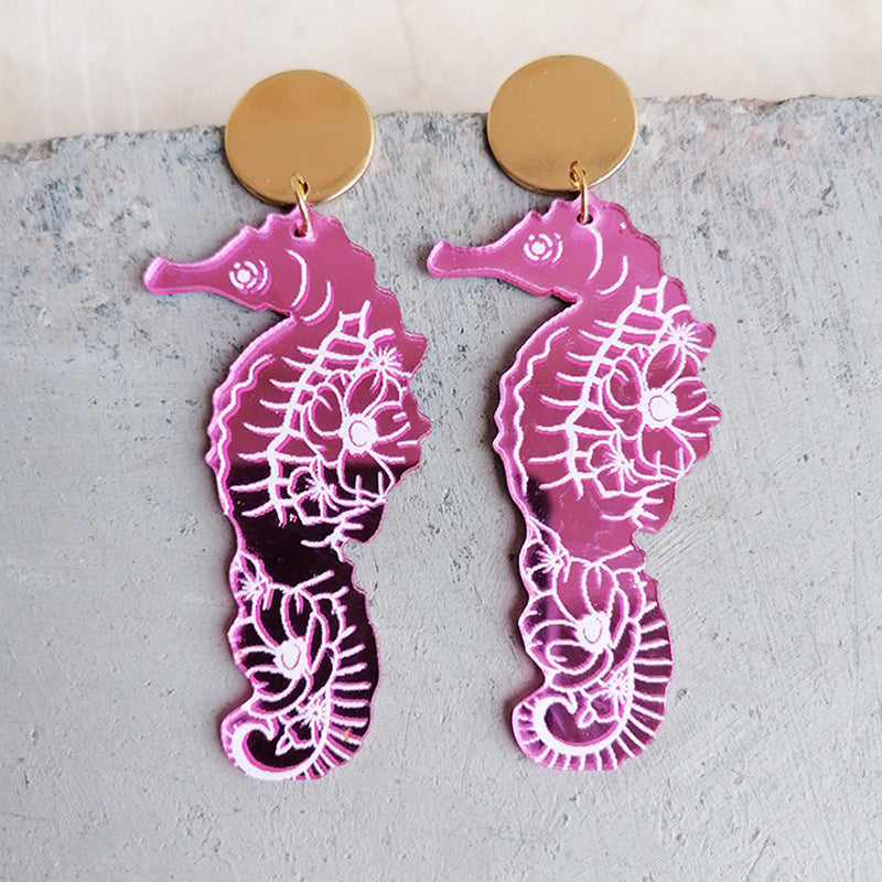 Wholesale 2pairs/pack Acrylic Summer Mirror Ocean Seahorse Earrings