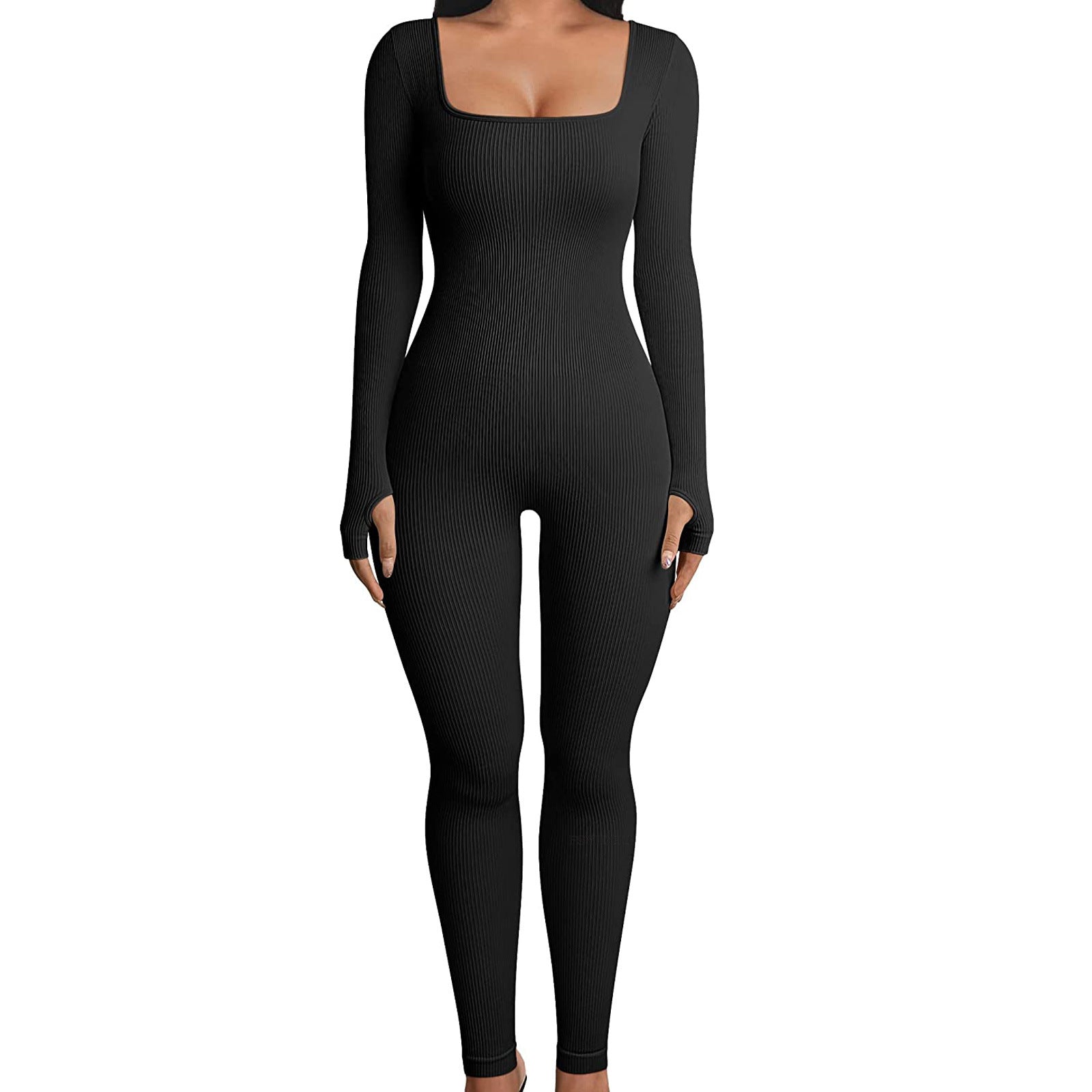 Wholesale Polyester Threaded Square Neck Lifting Buttocks Slimming Sexy Women's Jumpsuit