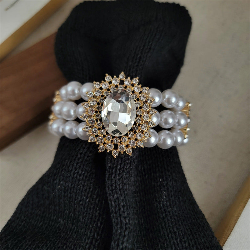Wholesale Crystal Diamond Studded Multi Row Pearl Bracelets