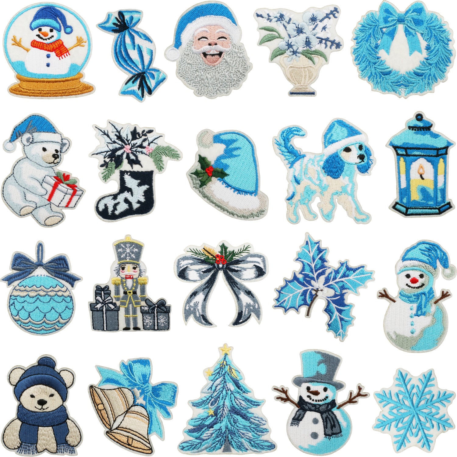 Wholesale Blue and white Christmas embroidered DIY Patches