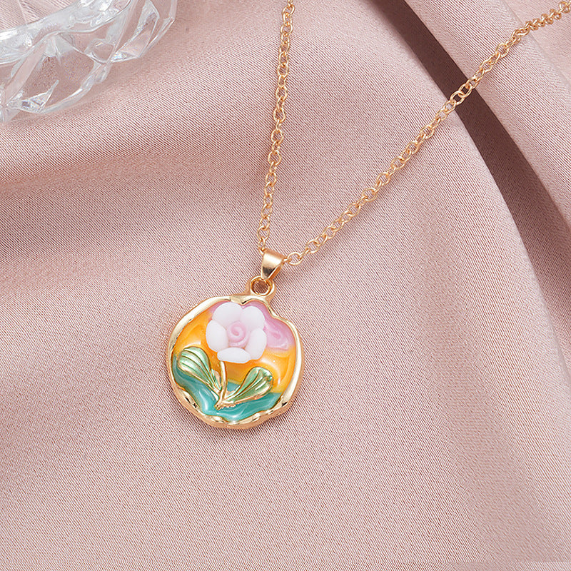 Wholesale Rose oil painting colored pearls colored necklace clavicle chain