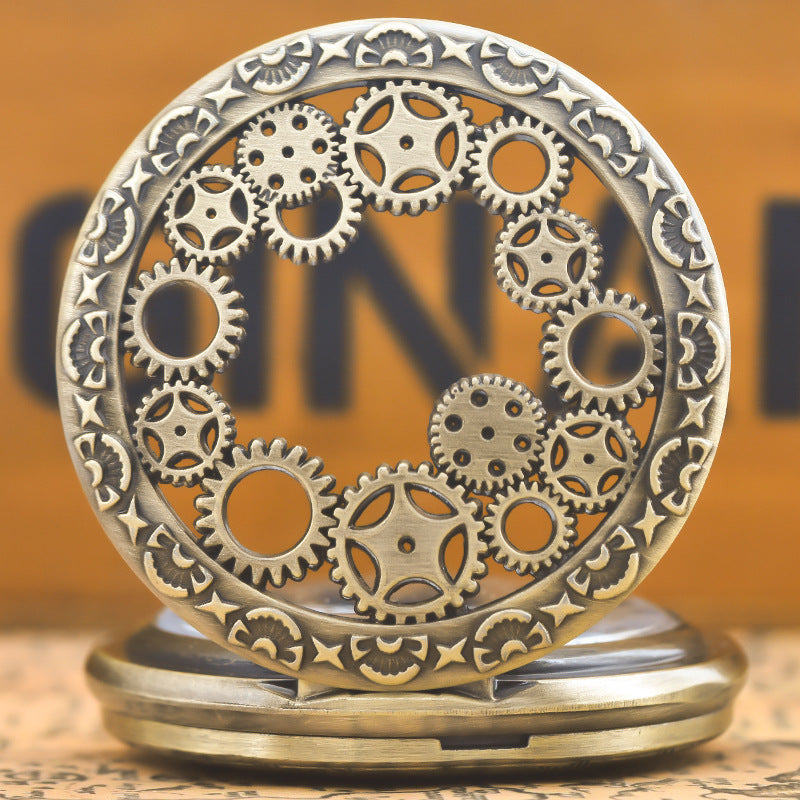 Wholesale Bronze large hollowed out patterned gear pocket watch