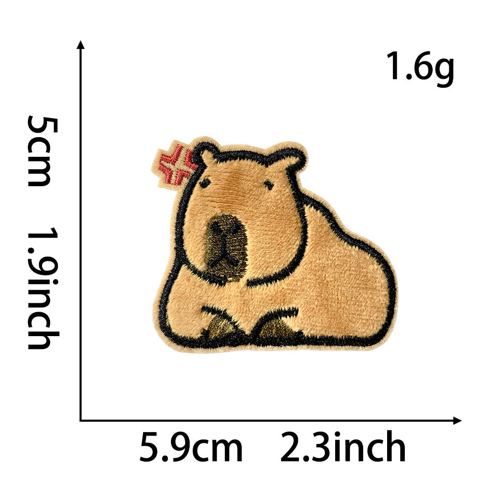 Wholesale Towel Embroidery DIY Patch Capybara Cartoon Embroidered Badge For Coat Decoration