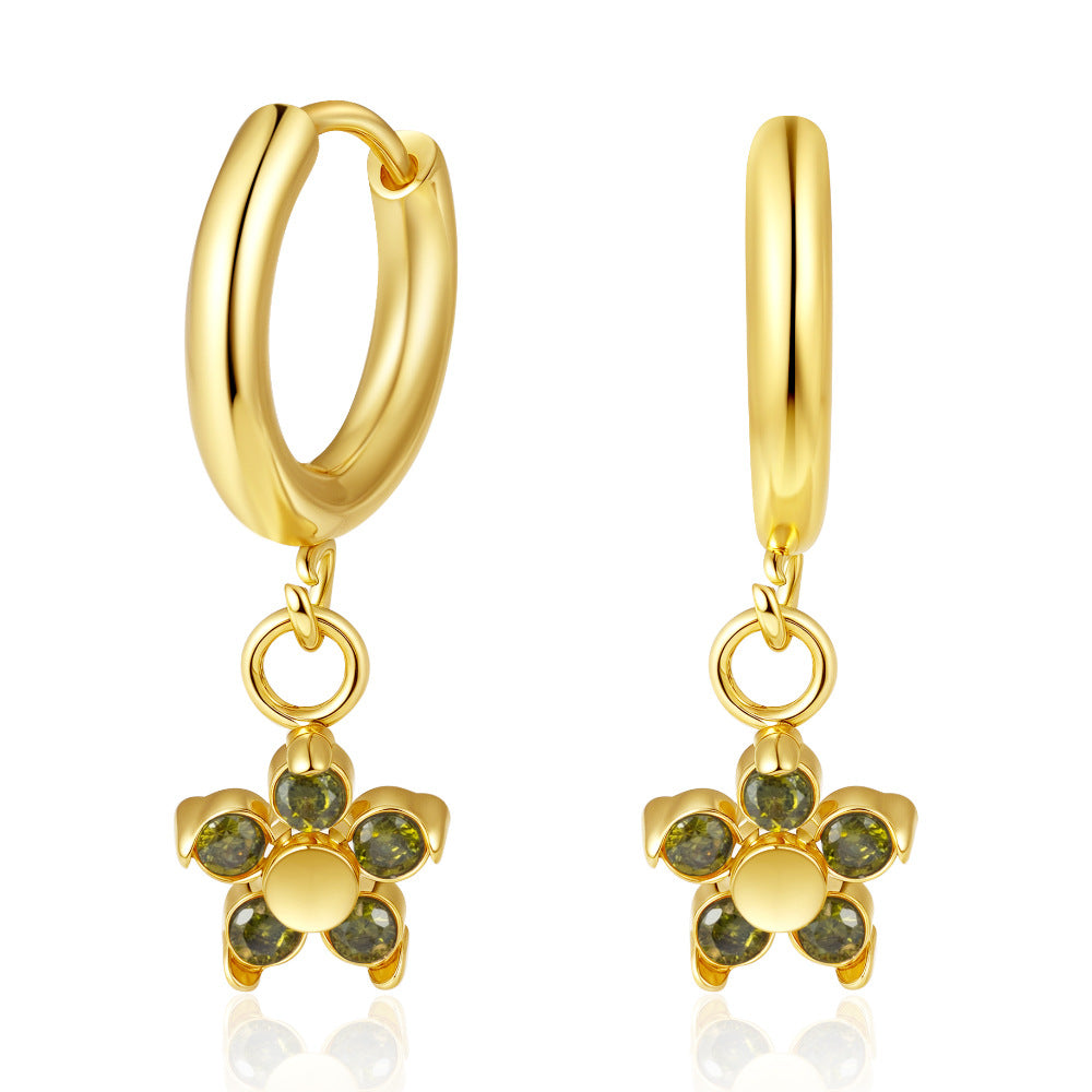 Wholesale Flower Zircon Stainless Steel 18k Gold Plated Earrings