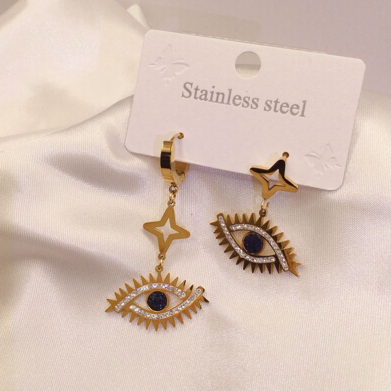 Wholesale Titanium Steel Devil's Eye Colored Painted Diamond Hollow Earrings