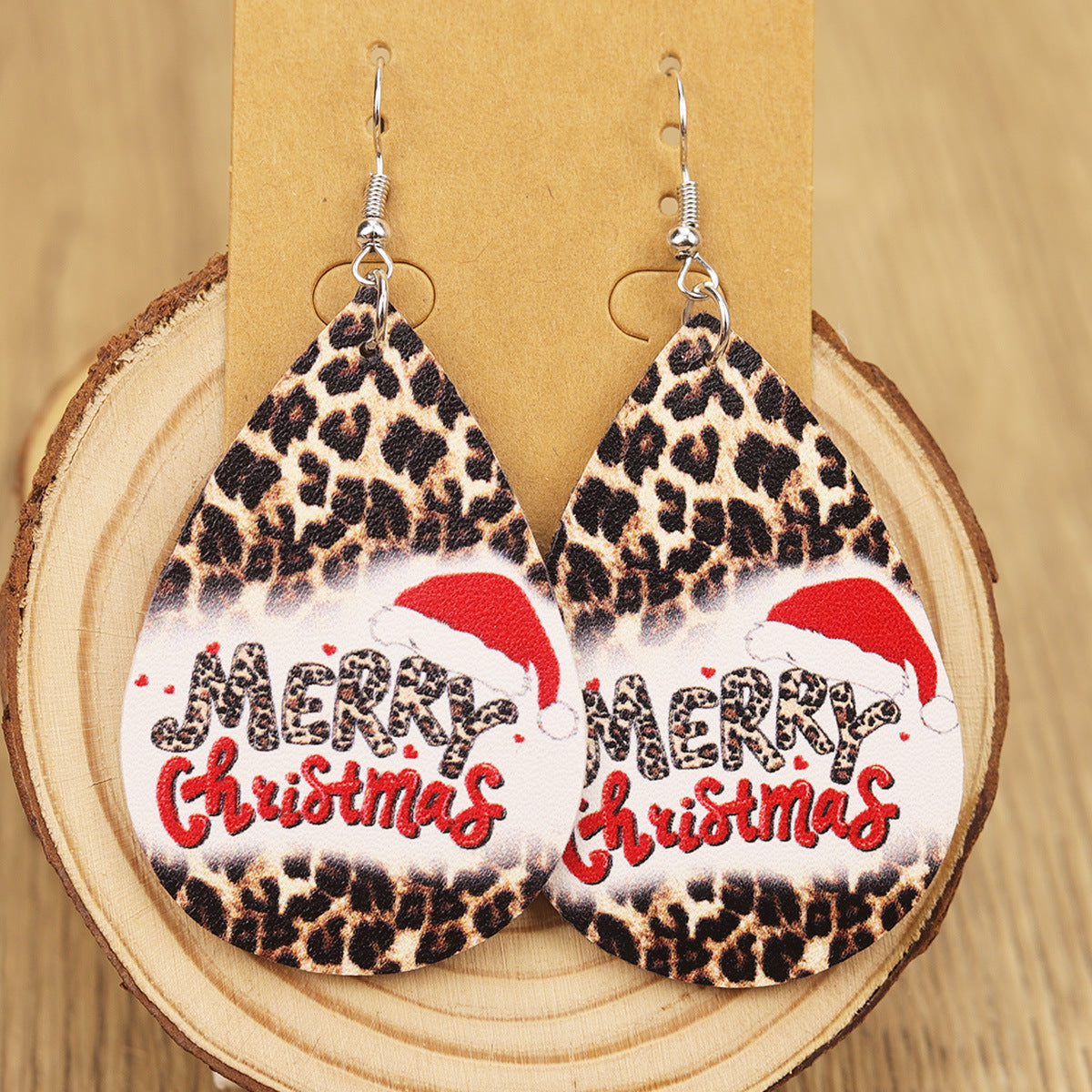 Wholesale Cute Christmas Tree  Plaid Christmas Tree Leopard Print Women' s Earrings